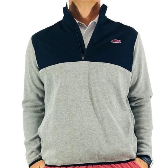 Fade‎ Golf N' Stuff Workshop Sz Large Pullover Sweatshirt Fade 1/4 Zip Navy Gray - Picture 2 of 10